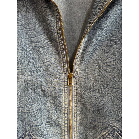 Chico’s Women’s Lightweight Denim Jacket - Abstract Print, Zipper Front, Pockets - Picture 3 of 9